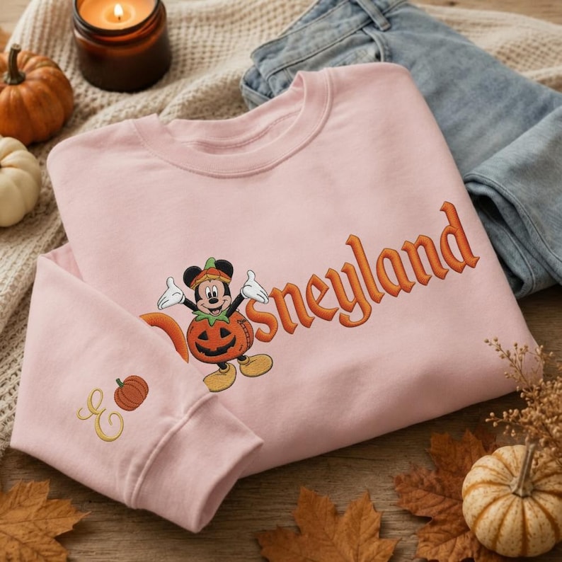 Embroidered Disneyland Sweatshirt, Pumpkin Mickey Minnie Halloween Shirt, Disney Halloween Trip Shirt, Family Matching Disney Outfit