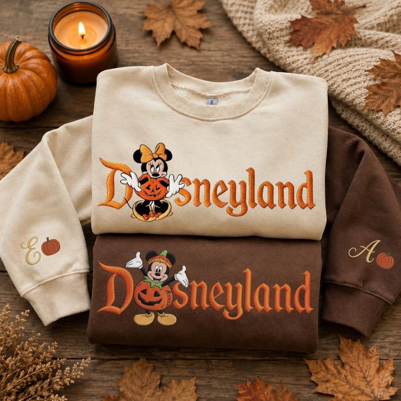 Embroidered Disneyland Sweatshirt, Pumpkin Mickey Minnie Halloween Shirt, Disney Halloween Trip Shirt, Family Matching Disney Outfit