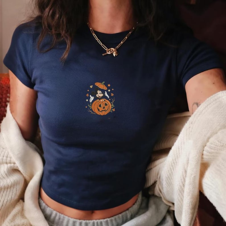 EMBROIDERED Mickey and Friends Autumn Pumpkin Tank Top, Fall Vibes Embroidered Boxy Tee, Disney Halloween Shirt, Halloween Trip Tee