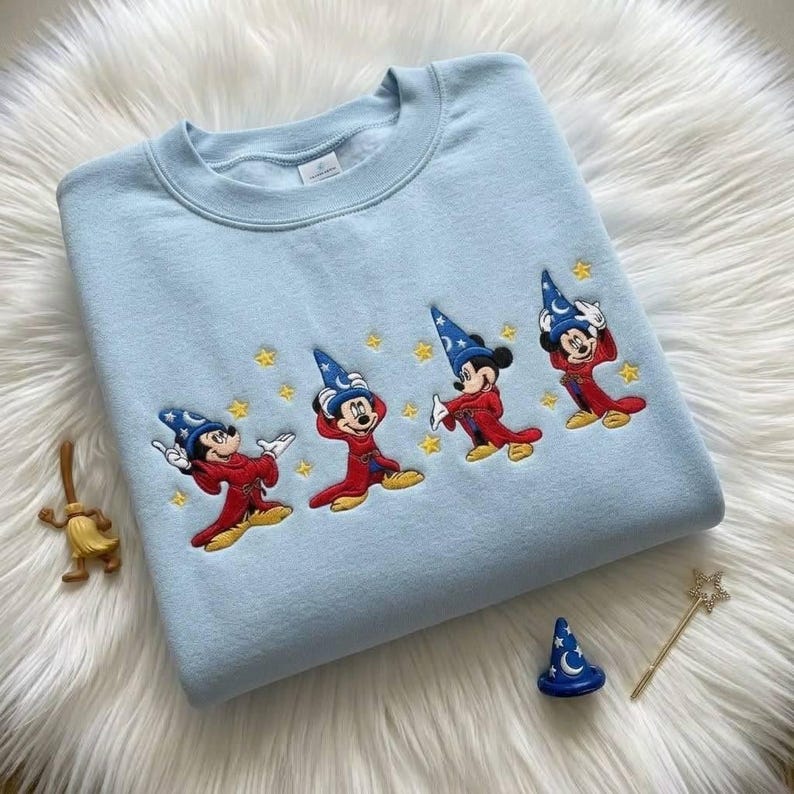 Vintage Sorcerer Mickey Embroidered Sweatshirt, Disney Fantasia Comfort Colors T-Shirt, Magic Mickey Crewneck, Disney Vacation Outfit