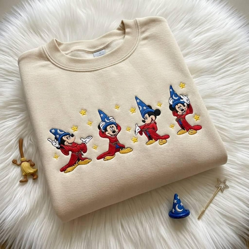 Vintage Sorcerer Mickey Embroidered Sweatshirt, Disney Fantasia Comfort Colors T-Shirt, Magic Mickey Crewneck, Disney Vacation Outfit