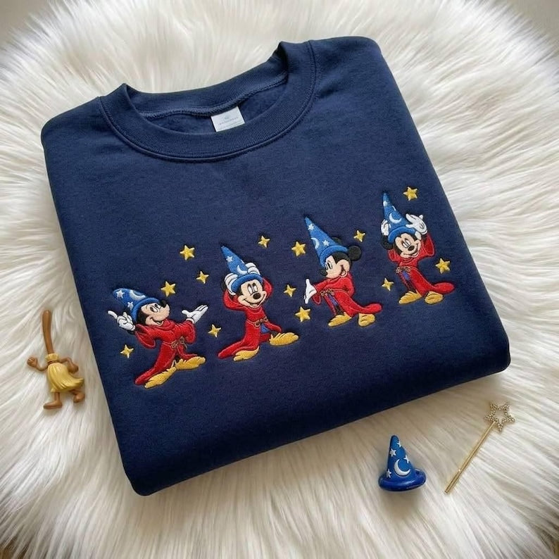 Vintage Sorcerer Mickey Embroidered Sweatshirt, Disney Fantasia Comfort Colors T-Shirt, Magic Mickey Crewneck, Disney Vacation Outfit