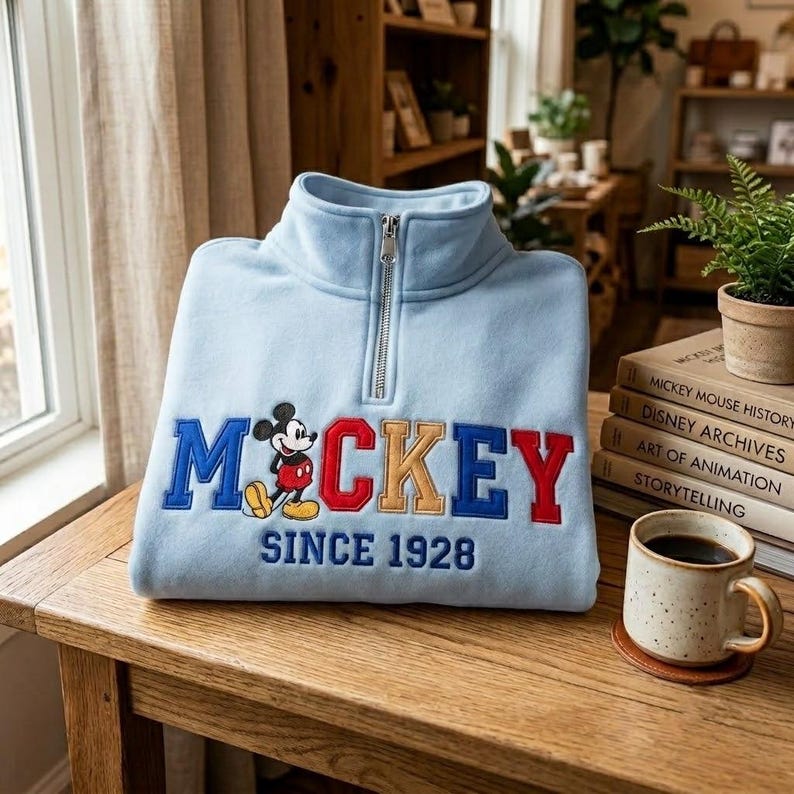 Embroidered Mickey Mouse Quarter Zip Sweatshirt, Retro Mickey Shirt, Mickey Est 1929 Shirt, Disneyworld Sweatshirt, Disneyland Sweatshirt