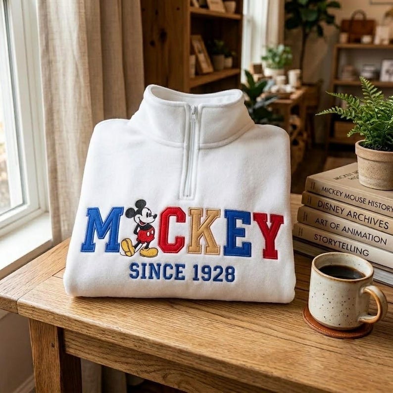 Embroidered Mickey Mouse Quarter Zip Sweatshirt, Retro Mickey Shirt, Mickey Est 1929 Shirt, Disneyworld Sweatshirt, Disneyland Sweatshirt