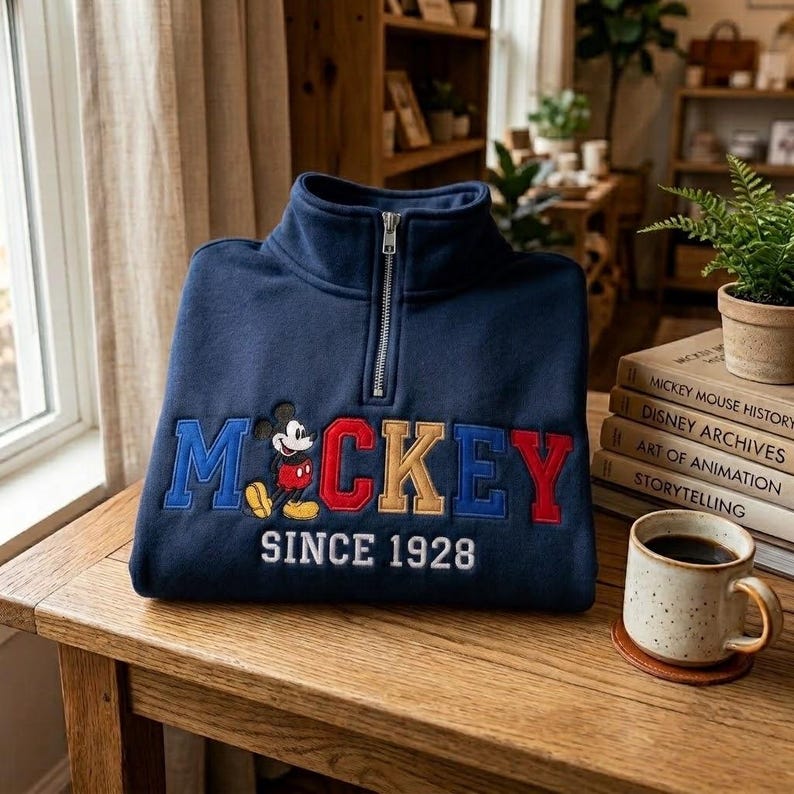 Embroidered Mickey Mouse Quarter Zip Sweatshirt, Retro Mickey Shirt, Mickey Est 1929 Shirt, Disneyworld Sweatshirt, Disneyland Sweatshirt