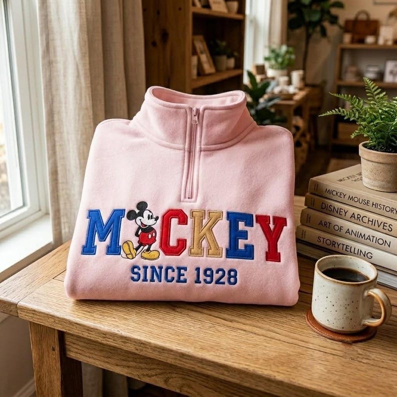 Embroidered Mickey Mouse Quarter Zip Sweatshirt, Retro Mickey Shirt, Mickey Est 1929 Shirt, Disneyworld Sweatshirt, Disneyland Sweatshirt