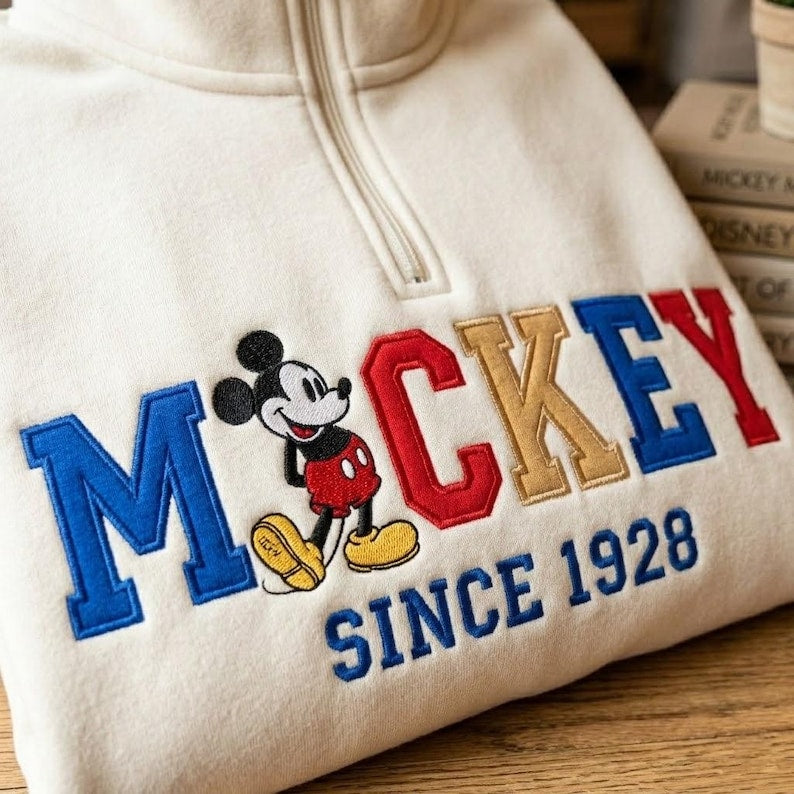 Embroidered Mickey Mouse Quarter Zip Sweatshirt, Retro Mickey Shirt, Mickey Est 1929 Shirt, Disneyworld Sweatshirt, Disneyland Sweatshirt