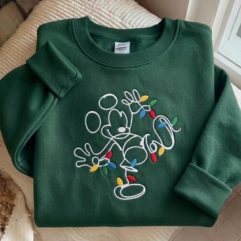 Embroidered Disney Christmas Sweatshirt, Mickey Xmas Lights Shirt, Disney Christmas Lights Sweater, Cute Holiday Disney Trip Gift