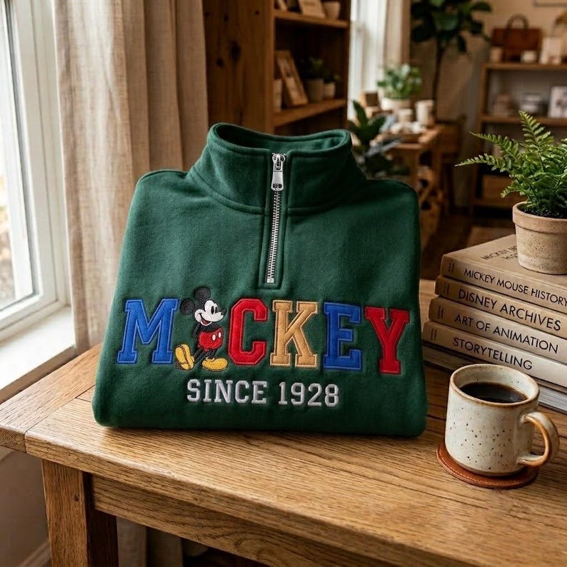 Embroidered Mickey Mouse Quarter Zip Sweatshirt, Retro Mickey Shirt, Mickey Est 1929 Shirt, Disneyworld Sweatshirt, Disneyland Sweatshirt