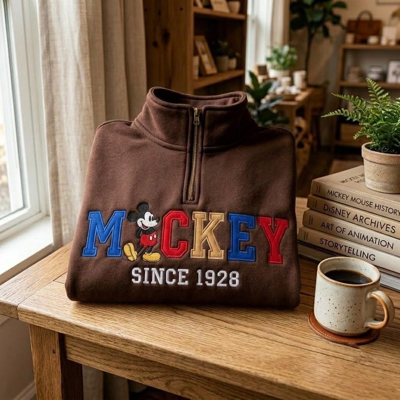 Embroidered Mickey Mouse Quarter Zip Sweatshirt, Retro Mickey Shirt, Mickey Est 1929 Shirt, Disneyworld Sweatshirt, Disneyland Sweatshirt