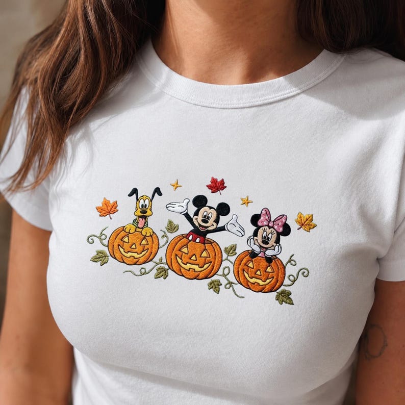 Embroidered Mickey Minnie Mouse Pluto Pumpkin Tank Top product image 3