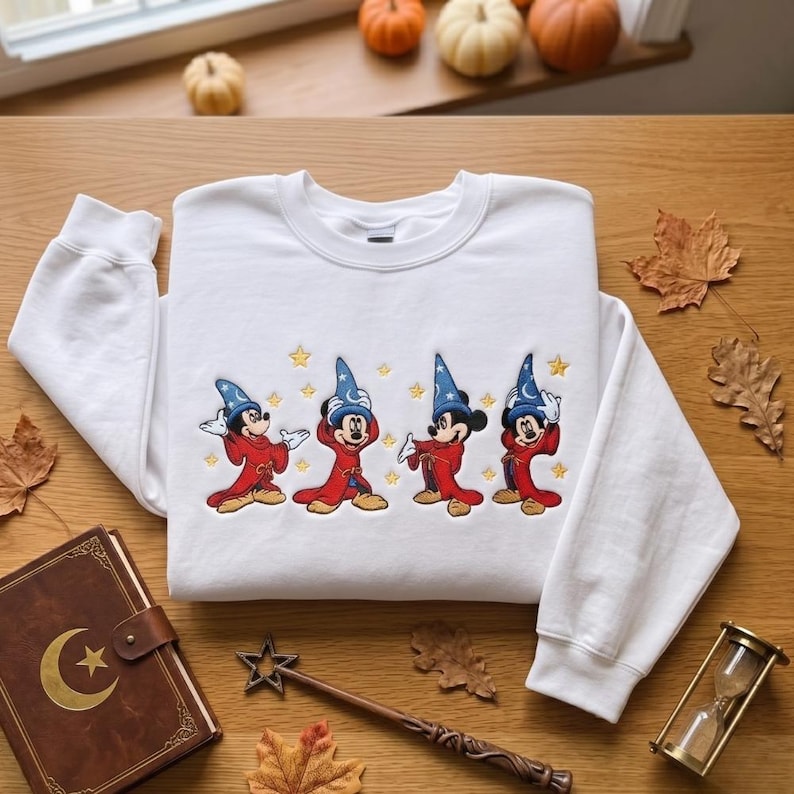 Embroidered Disney Fantasia Sorcerer Mickey Sweatshirt, Magic Kingdom Mickey Mouse Shirt, Vintage Disney Tee