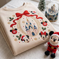 Embroidered Disney Christmas Sweatshirt, Mickey Mouse Castle Crewneck, Disney Christmas Trip Shirt, Coquette Bow Holiday Shirt, Magical Gift