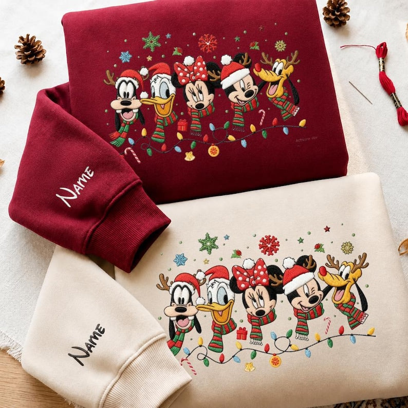 Embroidered Mickey and Friends Christmas Sweatshirt, Matching Family Xmas Trip Shirts, Cozy Winter Sweater, Disneyland Trip