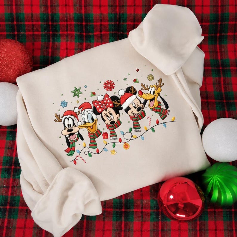 Embroidered Mickey and Friends Christmas Sweatshirt, Matching Family Xmas Trip Shirts, Cozy Winter Sweater, Disneyland Trip