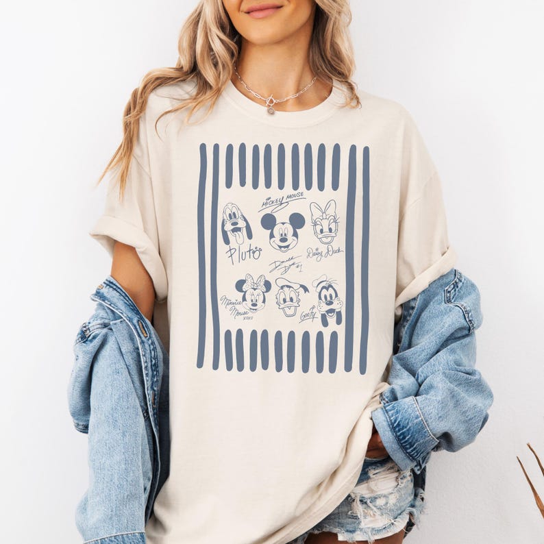 Disney Family Matching Shirt, Stripe Sketch Crew Gift Sweatshirt, Kids Baby Onesie Matching Top, Mickey Faces Signature Graphic Tee