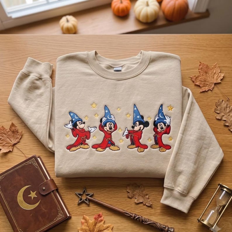 Embroidered Disney Fantasia Sorcerer Mickey Sweatshirt, Magic Kingdom Mickey Mouse Shirt, Vintage Disney Tee