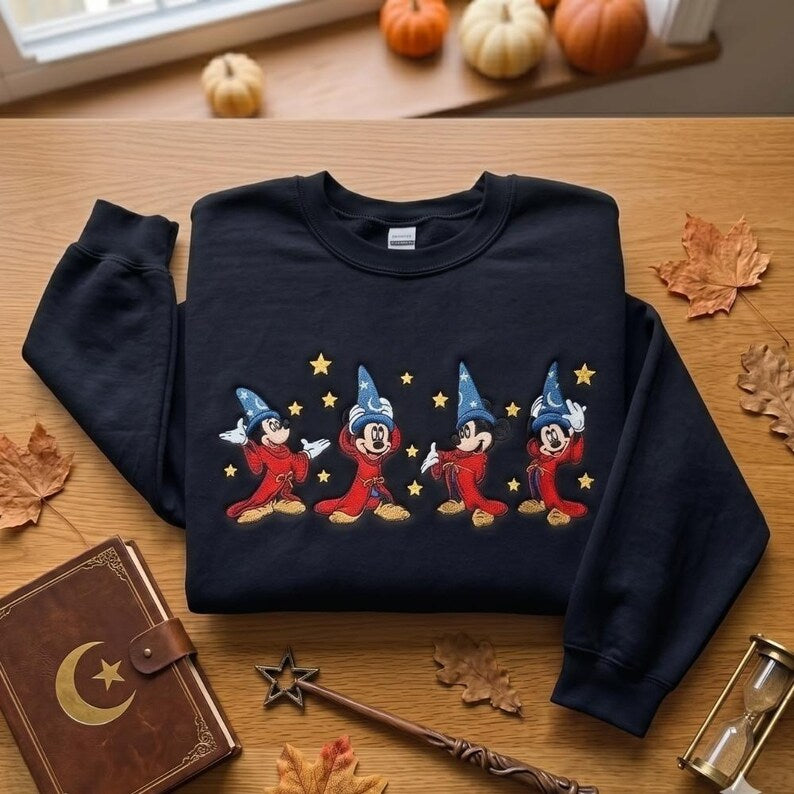 Embroidered Disney Fantasia Sorcerer Mickey Sweatshirt, Magic Kingdom Mickey Mouse Shirt, Vintage Disney Tee