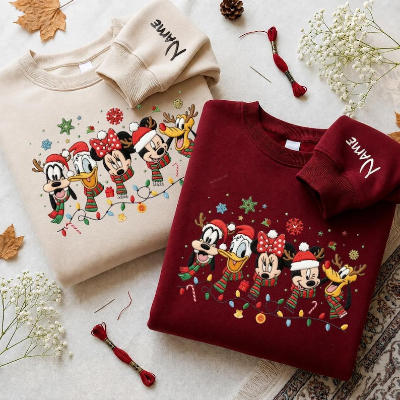 Embroidered Mickey and Friends Christmas Sweatshirt, Matching Family Xmas Trip Shirts, Cozy Winter Sweater, Disneyland Trip