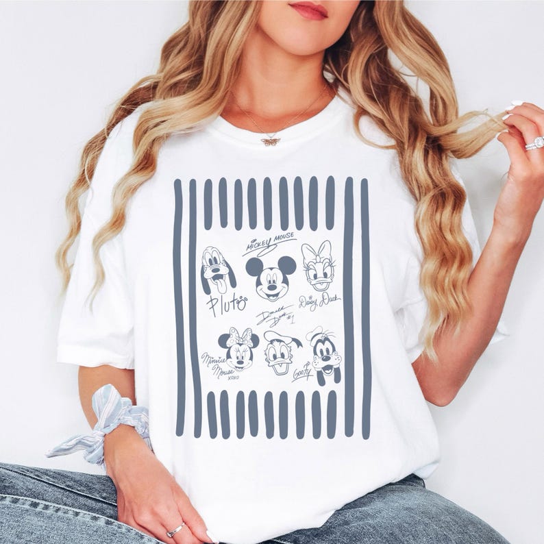 Disney Family Matching Shirt, Stripe Sketch Crew Gift Sweatshirt, Kids Baby Onesie Matching Top, Mickey Faces Signature Graphic Tee