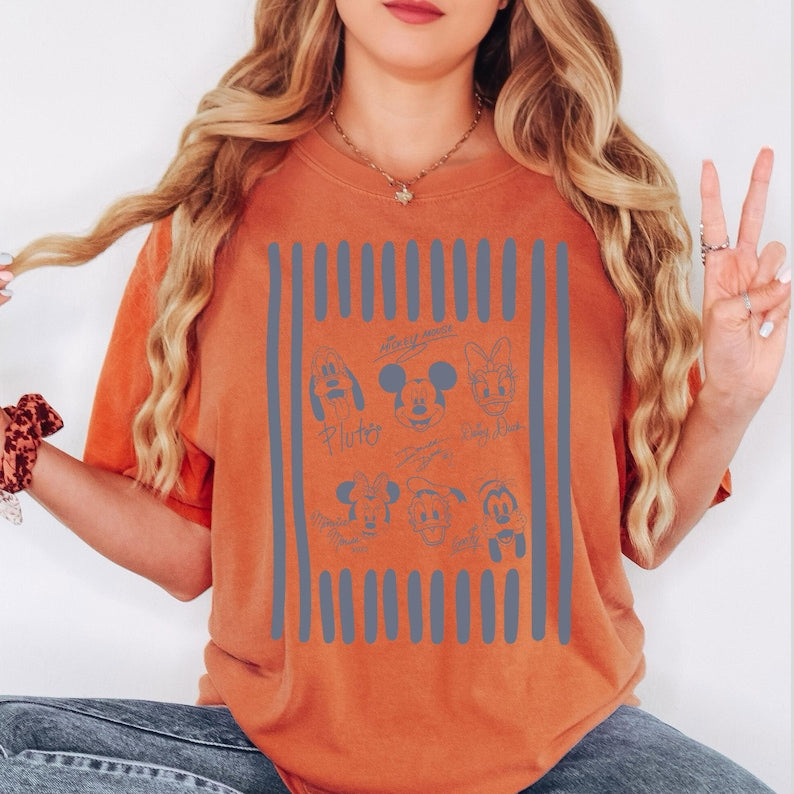 Disney Family Matching Shirt, Stripe Sketch Crew Gift Sweatshirt, Kids Baby Onesie Matching Top, Mickey Faces Signature Graphic Tee