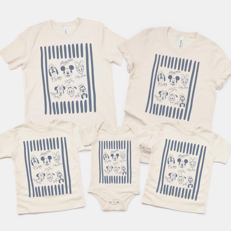 Disney Family Matching Shirt, Stripe Sketch Crew Gift Sweatshirt, Kids Baby Onesie Matching Top, Mickey Faces Signature Graphic Tee