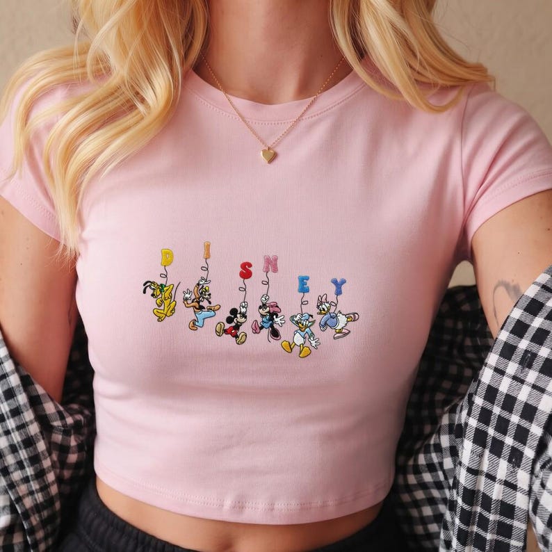 Embroidered Disney Mickey Mouse Friends Baby Tee, Disney Crop Tank Top, Toddler Kids Disneyland Shirt, Vintage Mickey Family Vacation Tee