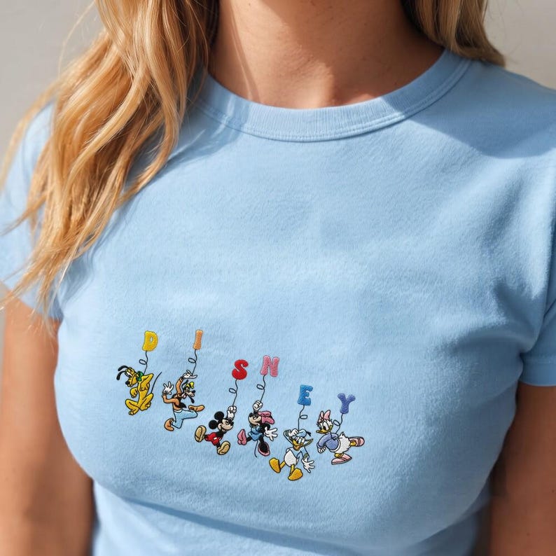 Embroidered Disney Mickey Mouse Friends Baby Tee, Disney Crop Tank Top, Toddler Kids Disneyland Shirt, Vintage Mickey Family Vacation Tee