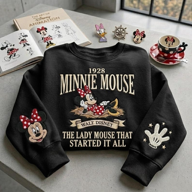Mickey and Minnie Embroidered Shirt, Vintage Disneyland Mouse Crewneck, Cute Cartoon Shirt, Disney Couple Gift