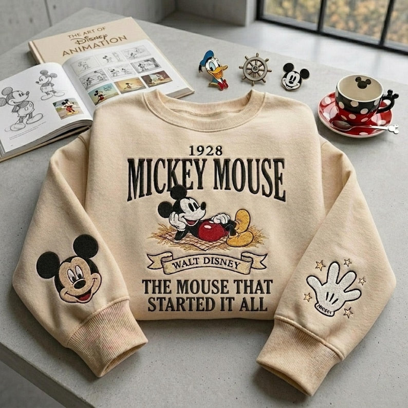 Mickey and Minnie Embroidered Shirt, Vintage Disneyland Mouse Crewneck, Cute Cartoon Shirt, Disney Couple Gift