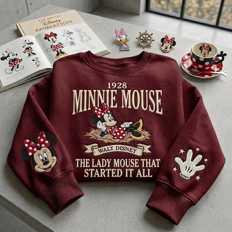 Mickey and Minnie Embroidered Shirt, Vintage Disneyland Mouse Crewneck, Cute Cartoon Shirt, Disney Couple Gift