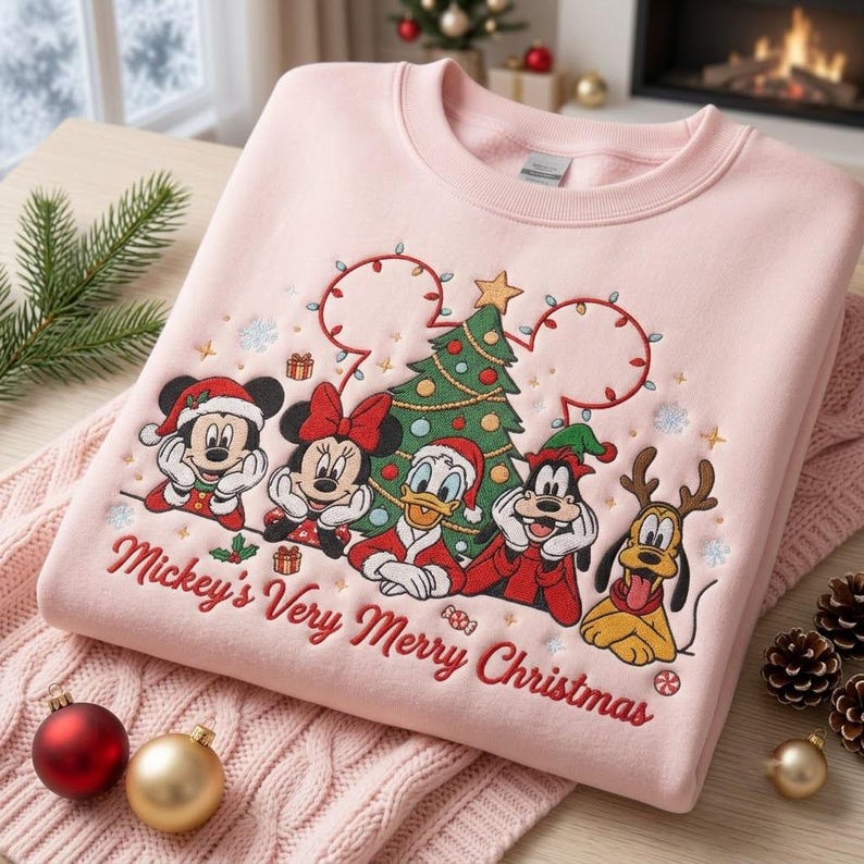 Mickey's Very Merry Christmas Embroidered Sweatshirt, Disney Friends Holiday Crewneck, Mickey Minnie Christmas Gift for Disney Fans