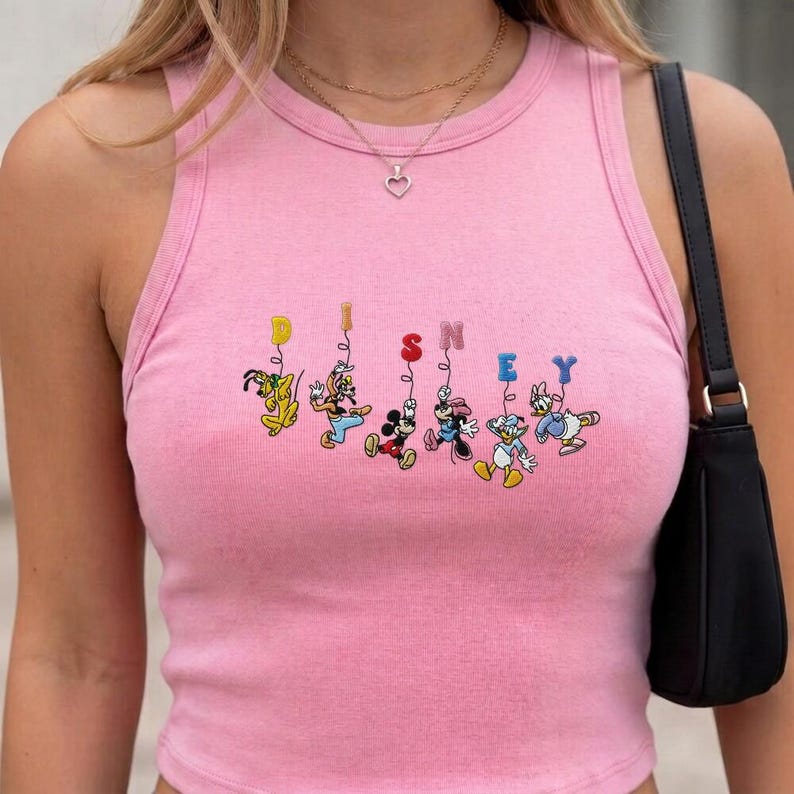 Embroidered Disney Mickey Mouse Friends Baby Tee, Disney Crop Tank Top, Toddler Kids Disneyland Shirt, Vintage Mickey Family Vacation Tee
