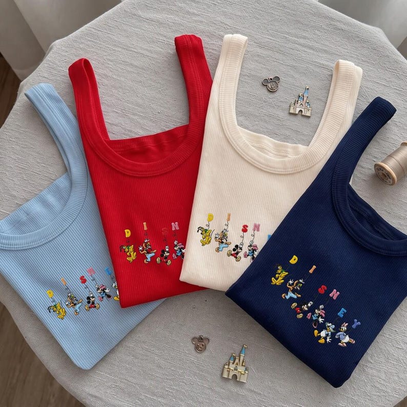 Embroidered Disney Mickey Mouse Friends Baby Tee, Disney Crop Tank Top, Toddler Kids Disneyland Shirt, Vintage Mickey Family Vacation Tee