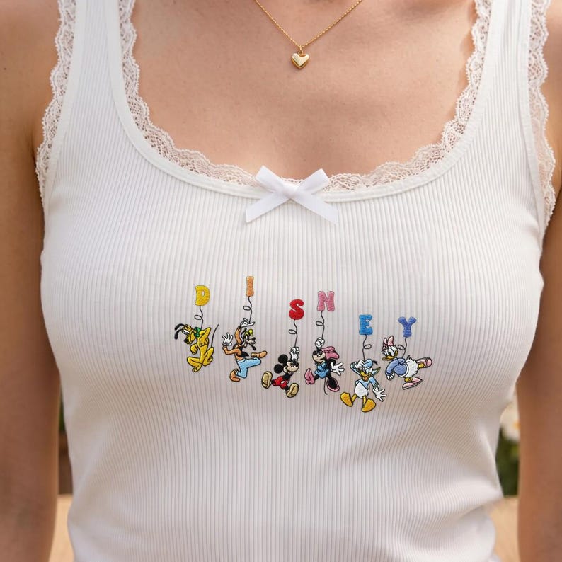 Embroidered Disney Mickey Mouse Friends Baby Tee, Disney Crop Tank Top, Toddler Kids Disneyland Shirt, Vintage Mickey Family Vacation Tee