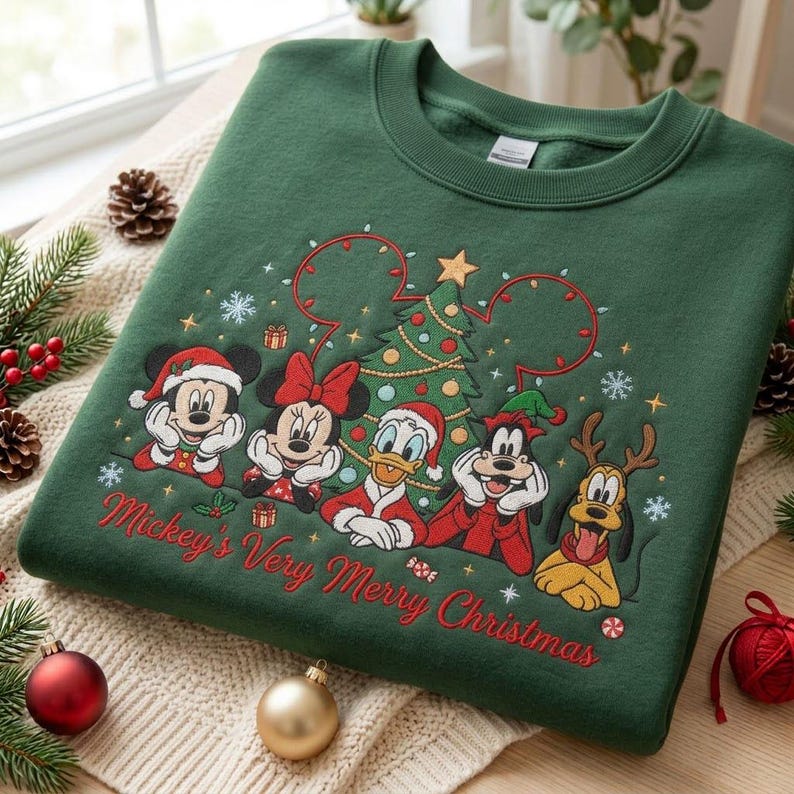 Mickey's Very Merry Christmas Embroidered Sweatshirt, Disney Friends Holiday Crewneck, Mickey Minnie Christmas Gift for Disney Fans