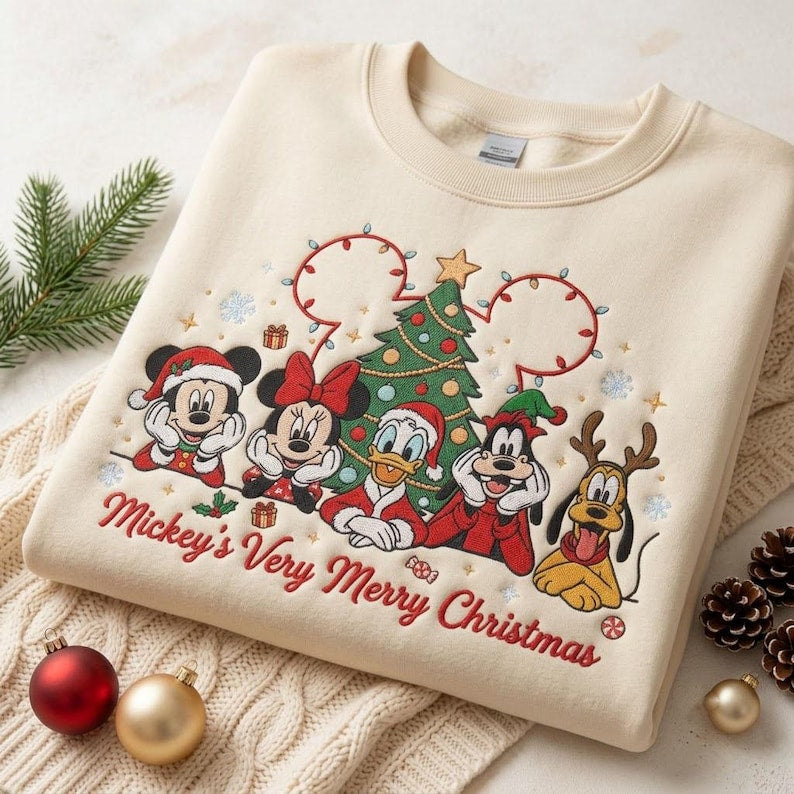 Mickey's Very Merry Christmas Embroidered Sweatshirt, Disney Friends Holiday Crewneck, Mickey Minnie Christmas Gift for Disney Fans
