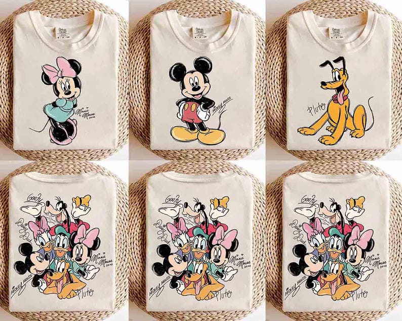 2-sided Mickey And Friends Signatures Retro Shirt, Disney Mickey Minnie Classic Pose Family Trip Matching 2026 Tee, Disney Birthday Gifts