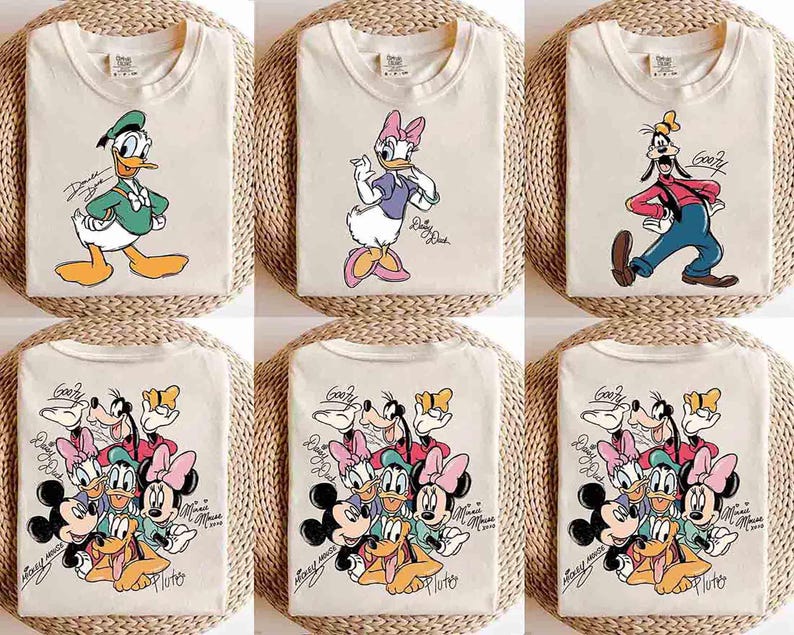 2-sided Mickey And Friends Signatures Retro Shirt, Disney Mickey Minnie Classic Pose Family Trip Matching 2026 Tee, Disney Birthday Gifts