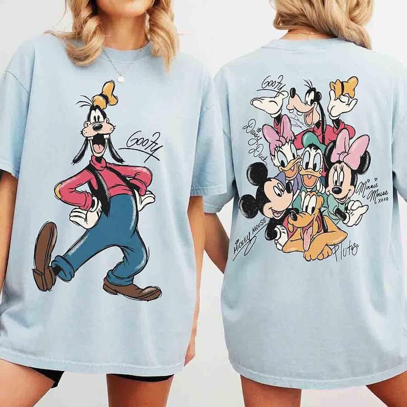 2-sided Mickey And Friends Signatures Retro Shirt, Disney Mickey Minnie Classic Pose Family Trip Matching 2026 Tee, Disney Birthday Gifts