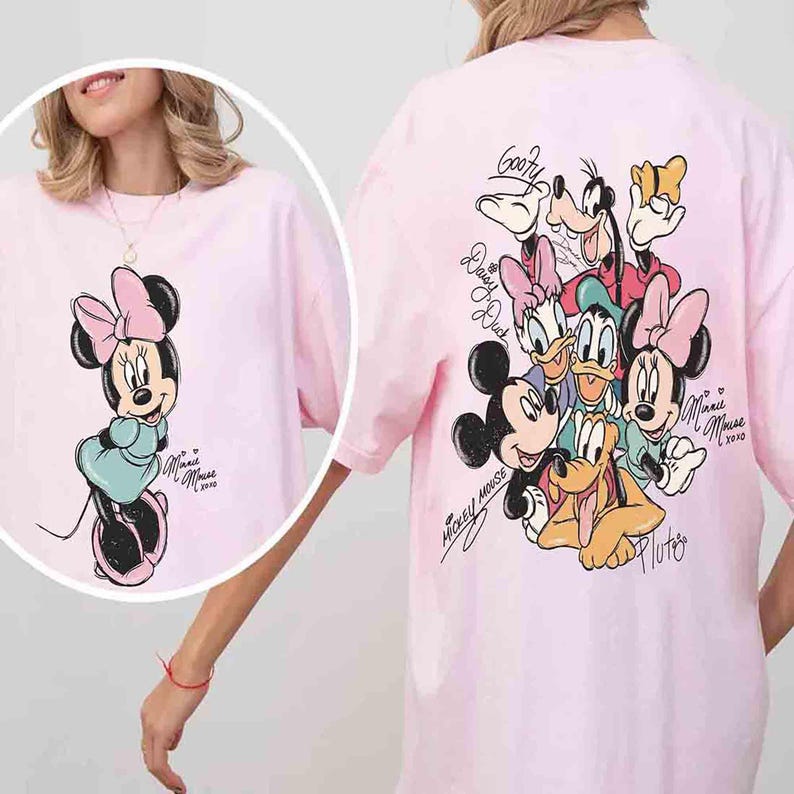 2-sided Mickey And Friends Signatures Retro Shirt, Disney Mickey Minnie Classic Pose Family Trip Matching 2026 Tee, Disney Birthday Gifts
