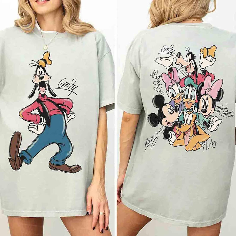 2-sided Mickey And Friends Signatures Retro Shirt, Disney Mickey Minnie Classic Pose Family Trip Matching 2026 Tee, Disney Birthday Gifts