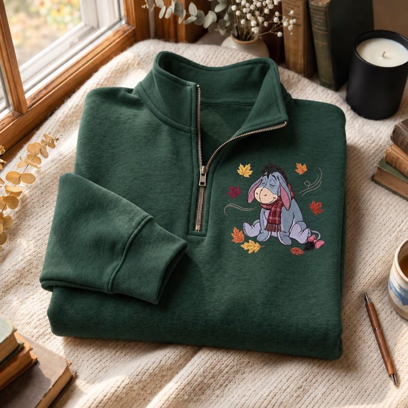 Embroidered Halloween Winnie The Pooh and Friends Quarter Zip Sweatshirt, Spooky Bear Pumpkin Pullover, Cute Fall Autumn Disney Trip Shirt