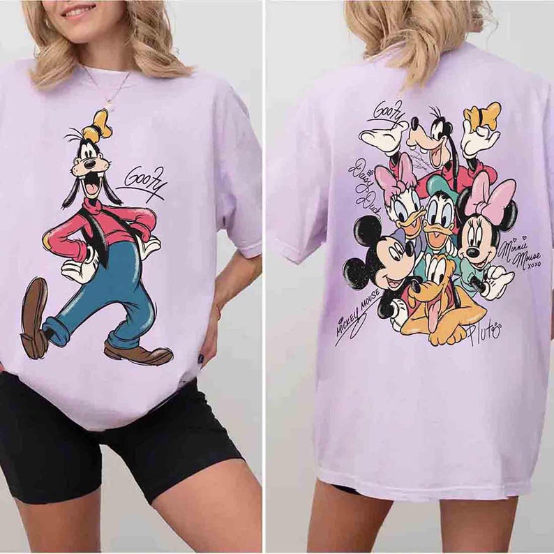 2-sided Mickey And Friends Signatures Retro Shirt, Disney Mickey Minnie Classic Pose Family Trip Matching 2026 Tee, Disney Birthday Gifts