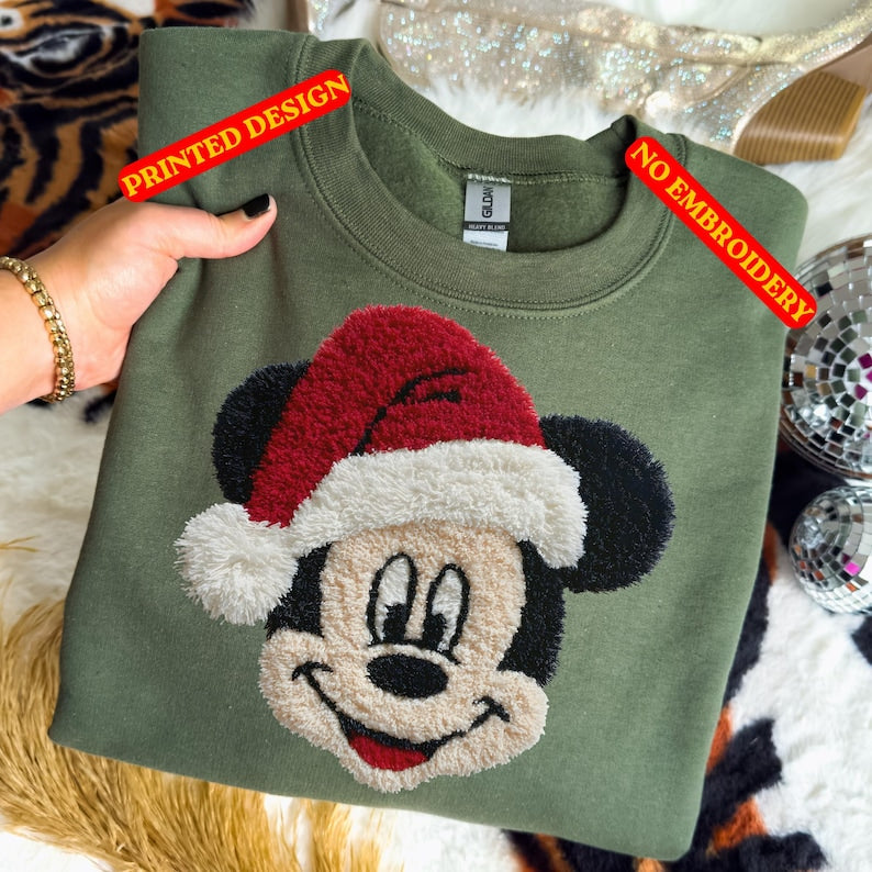 Faux Embroidery Mickey Sweatshirt Very Merry Christmas Party Shirt Disney Christmas Mickey Shirt WDW Disneyland Xmas Family Shirt